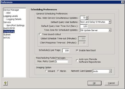 Configuration Manager 107 Scheduling Preferences Double-clicking Scheduling Preferences in the list of preferences opens the Scheduling Preferences dialog box.