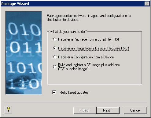 40 Chapter 4 Register an Image from a Device (Requires PXE) This Package Wizard option requires that an Imaging Scripting Template exists for the Device Type.