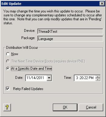 Update Manager 65 2. Right-click the scheduled/recurring device update you want to change and select Properties to open the Edit Updates or Recurring Scheduler dialog box.