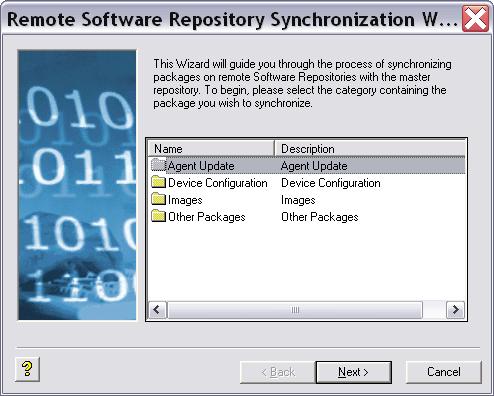 Update Manager 67 Manually Scheduling a Synchronization (Using the Remote Software Repository Synchronization Wizard) 1.