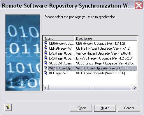 Synch to open the Remote Software Repository Synchronization Wizard. Figure 73 Remote Software Repository Synchronization Wizard 2.