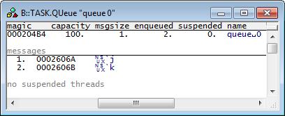 TASK.MUtex Display mutexes TASK.SEmaphore <sema> Displays a table with the ThreadX mutexes. Specifying a mutex magic number or name will show you the suspended threads of that mutex.