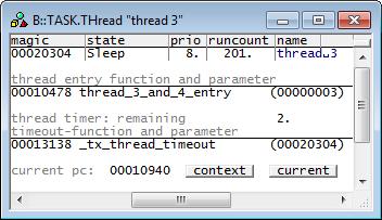 An initial sorting can be specified by using a comma as placeholder for thread and specifying the sort direction together with the sort item. Use MAGIC, STATE, PRIO, RUNCOUNT or NAME as sort item.