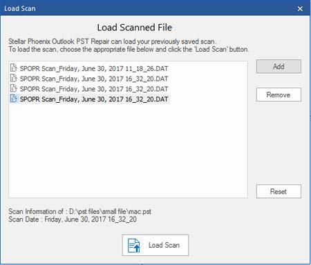 2. Load Scan dialog box will appear. This dialog displays list of saved scan information file existing in the system. 3.