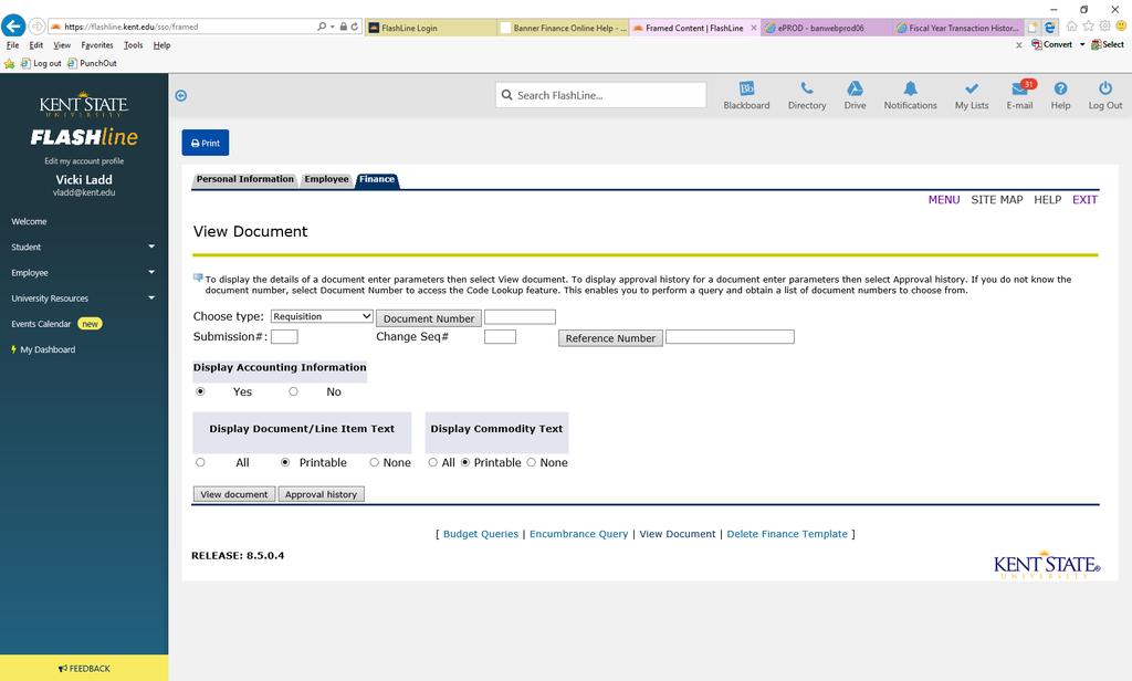 Using the drop down arrow change Requisition to Journal Voucher. Type in the Document number.