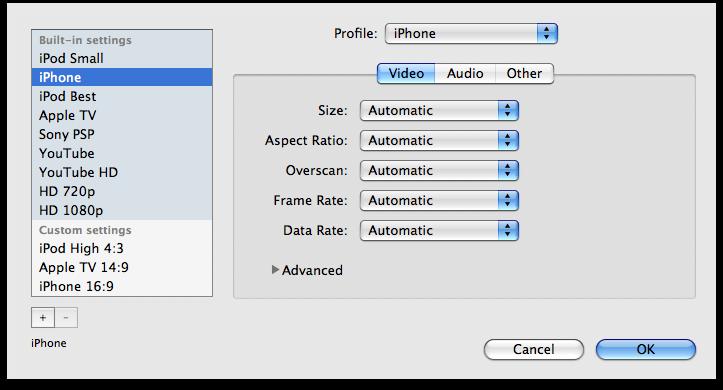 Custom Presets Custom Presets How can I make custom export format settings? Add a file to the Turbo.264 window, and then choose Edit... from the bottom of the Format pop up menu.