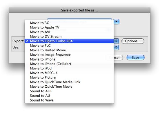 Application Support then choose the Turbo.264 HD option from the Export pop-up menu.
