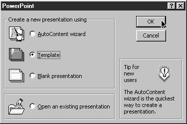 Basic Concepts 1 When you create a new presentation, you re prompted to choose between: Autocontent wizard Prompts you through a series of questions about the context and content of your presentation