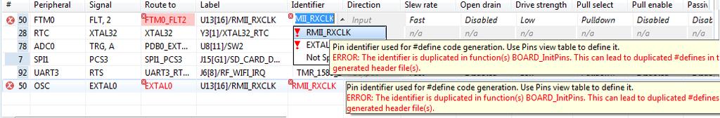 Pins Tool User interface Figure 32. Identifier errors You can also select the pin to use in a given routing from the Routed Pins view.