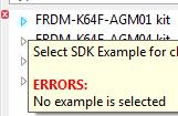 Project Cloner Toolchain-specific information Figure 85. Tooltip of the example tree with error If there is any error, the Clone button appears in red color and the cloning functionality is disabled.