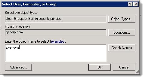 Click Add. The Select User, Computer, or Group dialog box appears.