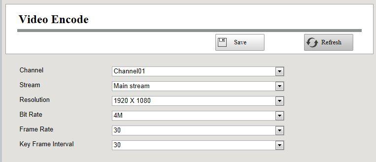 Parameter Description Channel You can select Stream the channel for the IP Cameras. You can set the value of Frame Interval when the video was set The resolution of Resolution the main stream.