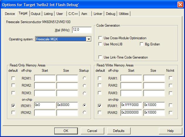 In the uvision 4 environment, you should be now able to enable MQX TAD by right-clicking on the application in the Project pane, selecting options, then in the dialog that opens, selecting Freescale