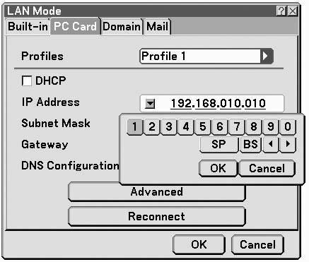3 Set DHCP. 5. Setting the LAN Setting of Projector Check this check box if the network to which the projector is to be connected automatically assigns the IP address via the DHCP server.