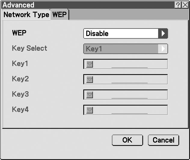 5. Setting the LAN Setting of Projector 13 Select WEP page (if necessary). Proceed to step 17 if WEP is not set.