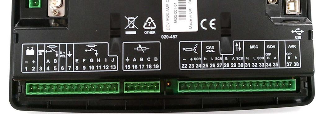 1 TERMINAL DESCRIPTION To aid user connection, icons are used on the rear of the module to help identify terminal functions. An example of this is shown below.