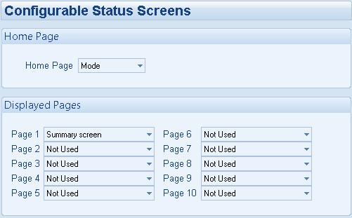 5.2.1 STATUS This is the home page, the page that is displayed when no other page has been selected, and the page that is automatically displayed after a period of inactivity (LCD Page Timer) of the
