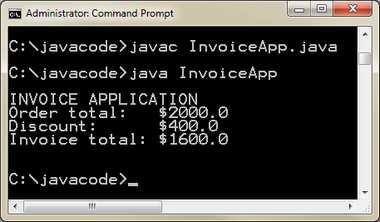 Java Console Application with Variables /* Invoice Application * Author: Robert Laurie * Date: 14 March 2012 * ------------------------------------ * Description: This program will * calculate the