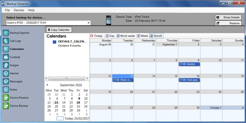 Recovering Calendars from itunes Backup Copying Calendars from your iphone, ipod, or ipad backups to your Computer 1. Download and Install ibackup Extractor. 2.