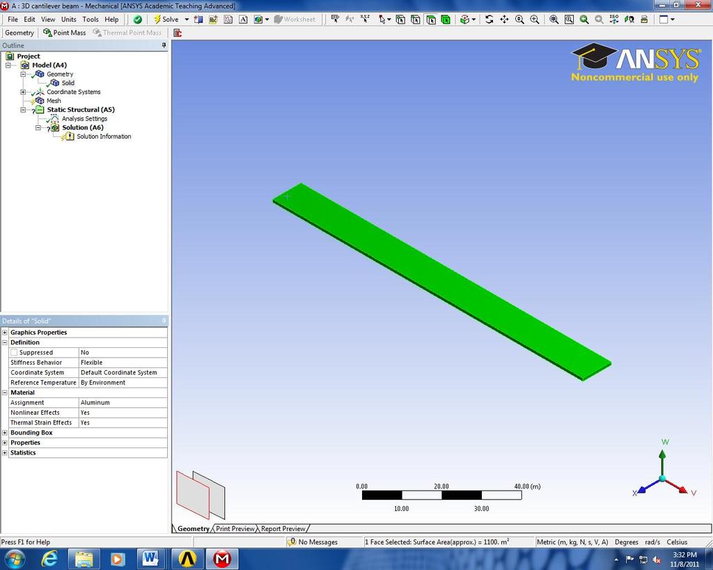 Material Assignment 1. Go to Mechanical -> Outline -> Project -> Model -> Geometry -> Surface Body 2.