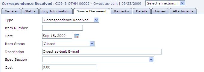 15. Select the document classification from the drop down menu. 16. Item Number will automatically fill in if another document was created and Select an Action/Send to Corr.