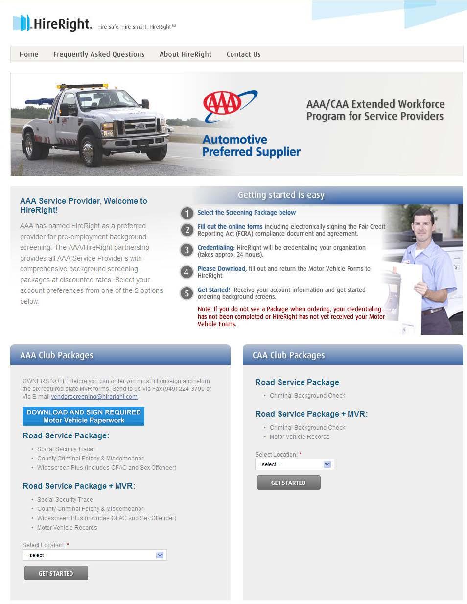 AAA/HIRERIGHT EXTENDED WORKFORCE SCREENING Service Provider Account Registration 1.