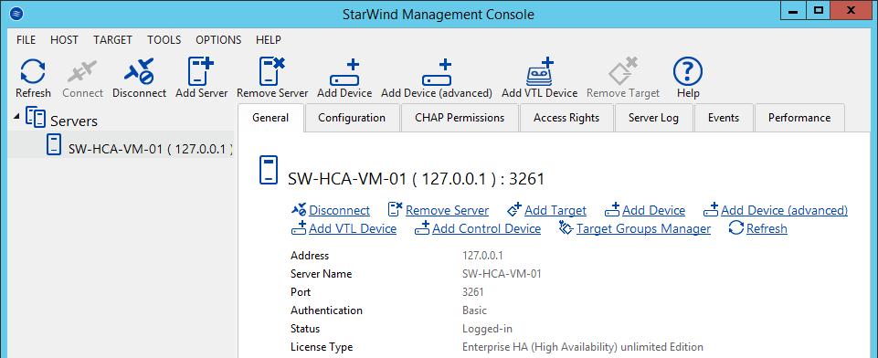 Configuring Shared Storage 20. Double-click the StarWind tray icon to launch StarWind Management Console. NOTE: StarWind Management Console cannot be installed on an operating system without GUI.