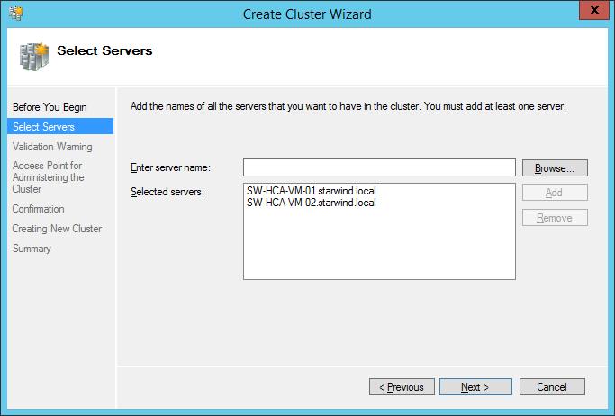 84. Specify the servers to be added to the cluster.