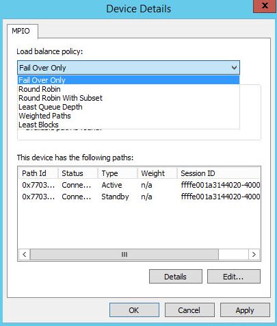 Round Robin or Least Queue Depth MPIO policy can be set in Device Details window. 78.