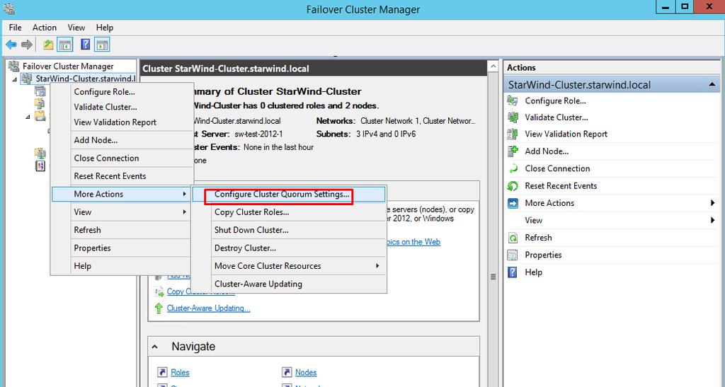 Adding Witness and Cluster Shared Volumes Follow these steps to add Cluster Shared Volumes (CSV) that are necessary for working with Hyper-V virtual machines: 86. Open Failover Cluster Manager. 87.