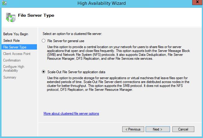 94. Select Scale-Out File Server for application data and