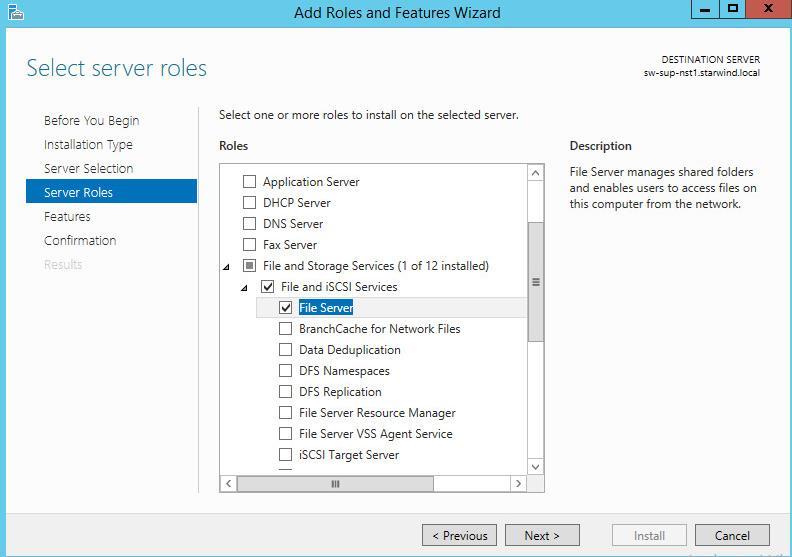 Installing File Server Role 5. Open Server Manager: Start -> Server Manager. 6. Select: Manage -> Add Roles and Features 7.