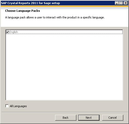The system displays the Choose Language Packs dialog. 10.