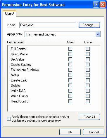 The system displays the Permission Entry for Best Software dialog. 13. Select the Full Control check box in the Allow column, which selects all of the check boxes in the column. 14.
