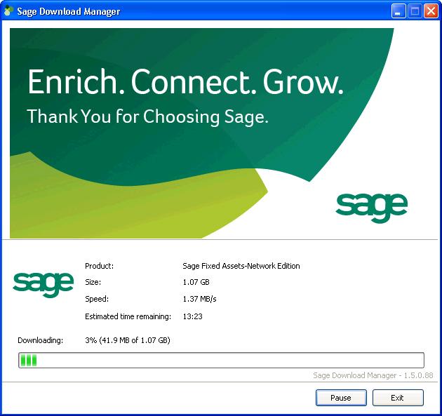 The system begins to download the file. The system prompts you to install Sage Advisor Update and Microsoft.