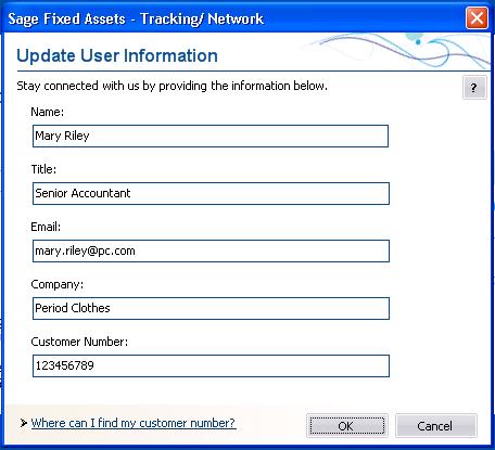 Installing Tracking: Upgrading from a Prior Version Step 3: Starting the Application 8 2. Enter your name, company name, and customer number, and then click OK.