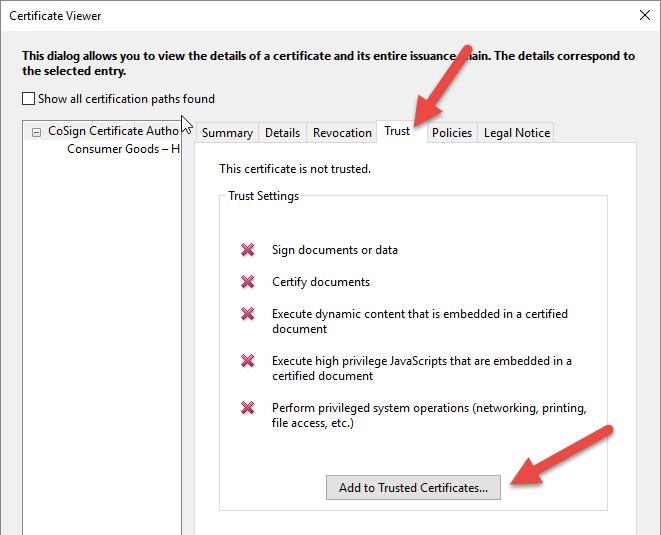 6) After clicking to add the certificate you will be prompted with a warning.
