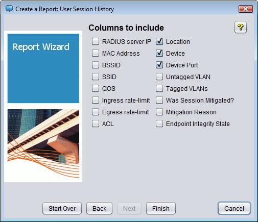 Getting Started Monitoring User Session Information Figure 2-29. Report Wizard, Columns to Include 4. Select the check boxes to select the data columns.