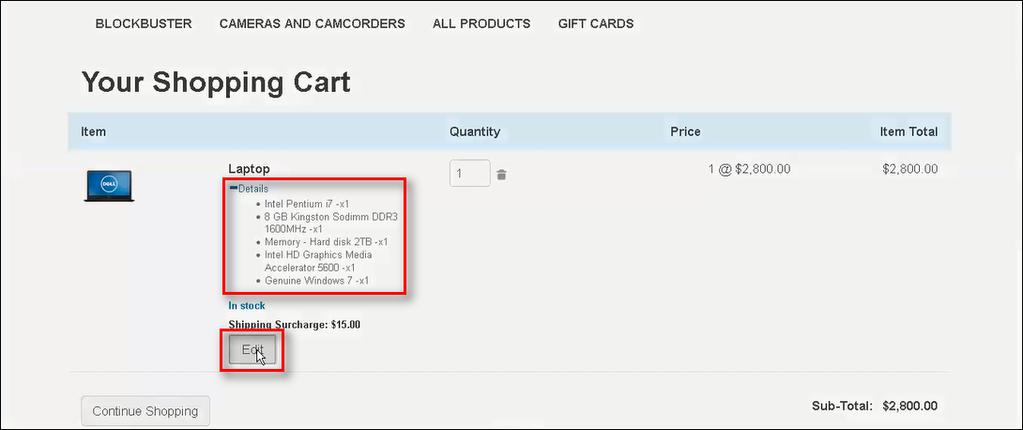 EDIT A COMMERCE CLOUD CART FROM CPQ CLOUD After a Commerce Cloud self-service user adds an item to a Commerce Cloud cart, the user can return to the shopping cart and edit the details of the items in