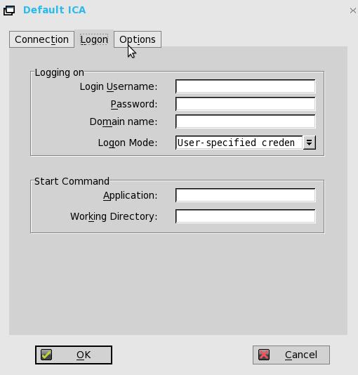 a Logging on area Enter Login Username, Password, Domain name, and Logon Mode.