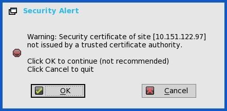 For warning security mode, the following warning messages are displayed: The server address does not