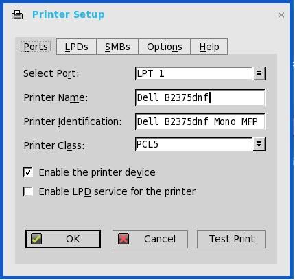 a b c d e f Select Port Select the port you want from the list. LPT1 or LPT2 selects the connection to a direct-connected USB printer.