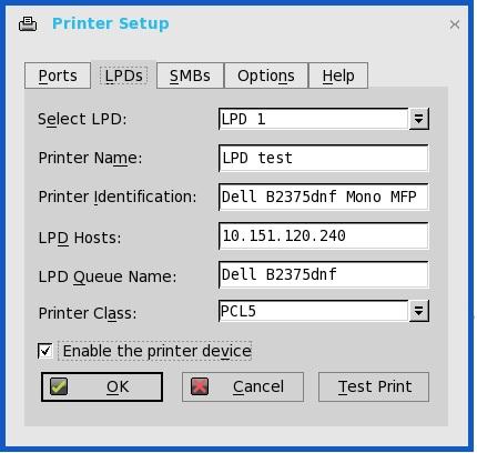 Configuring the LPDs Settings To configure the LPDs Settings: 1 From the desktop menu, click System Setup, and then click Printer. The Printer Setup dialog box is displayed.