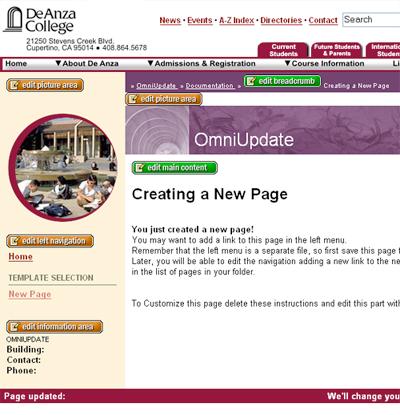 Editing and Saving a Page 1. Once you have logged in, CLICK on the appropriate edit button on the Web page (e.g., green Edit Main Content or orange Edit Left Nav ) to begin. 2.