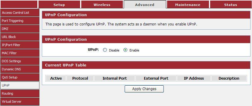 4-3-10 UPnP This page is used to configure UPnP. The system acts as a daemon when you enable UPnP.
