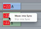 Control-clicking the sync flag in an audio track Move the audio content to re-sync with the video content. Slip the audio content to re-sync with the video content.