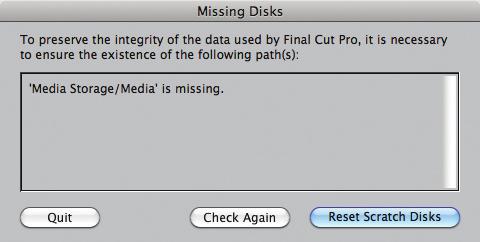 B 16 Bonus Chapter: Troubleshooting Exit Final Cut Pro. If using external storage, connect, power up, and mount the volume. Then click Check Again. Lets you set a new scratch disk location.
