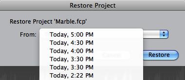 B 18 Bonus Chapter: Troubleshooting Restoring from Autosave By default, Final Cut Pro saves a backup copy of your project every 30 minutes.