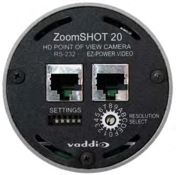 Rear Panel Connections with Callouts Image: ZoomSHOT 20 HD Camera 3 1 2 4 1) RS-232 (Color Coded Blue): The RS-232 RJ-45 accepts modified VISCA protocol for camera control.