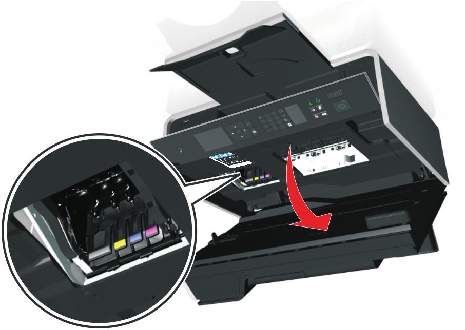 About your printer 12 26 Open the printer. 28 Insert each ink cartridge.